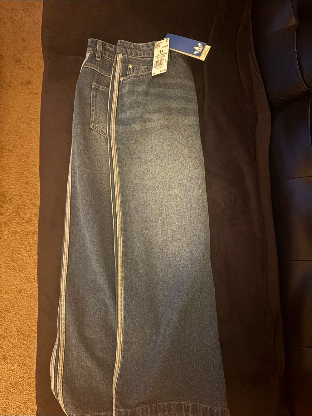 adidas Dark Blue Denim Midi Skirt with Side Stripes - Picture 3 of 4
